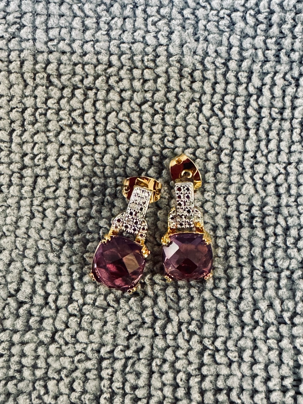 Fashion Jewelry Gold-Tone Drop Earrings with Purple Stones